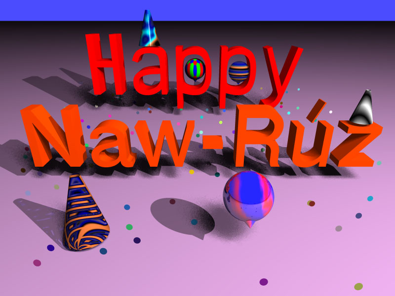 Picture with ballons, confettie, and text 'Happy Náw;-Rúz'.